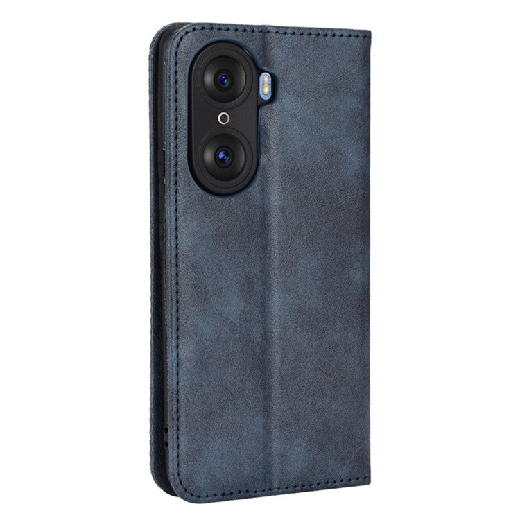 For Honor 60 PU Leather Wallet Vintage Cell Phone Case Mosaic Imprinted Shockproof Magnetic Anti-fall Cover - Blue