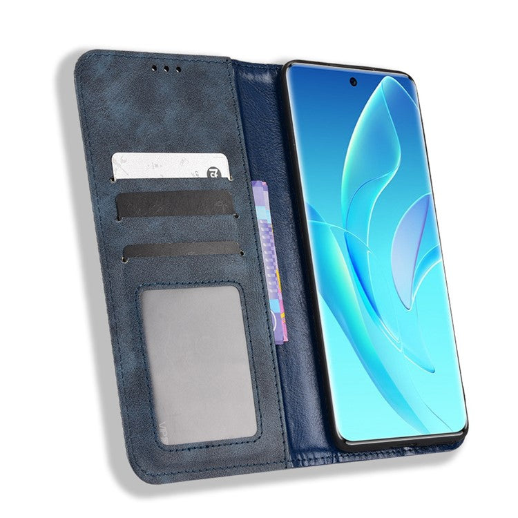 For Honor 60 PU Leather Wallet Vintage Cell Phone Case Mosaic Imprinted Shockproof Magnetic Anti-fall Cover - Blue