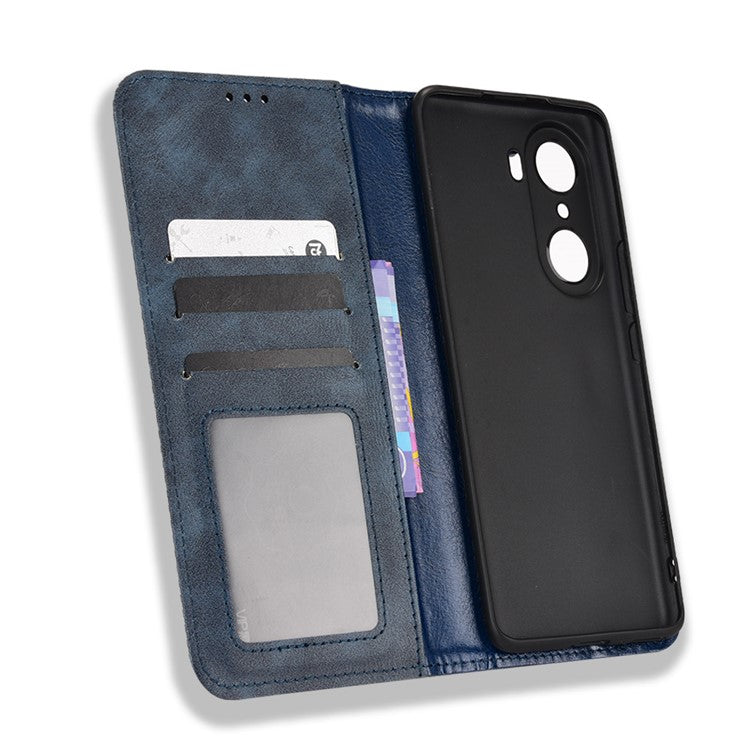 For Honor 60 PU Leather Wallet Vintage Cell Phone Case Mosaic Imprinted Shockproof Magnetic Anti-fall Cover - Blue