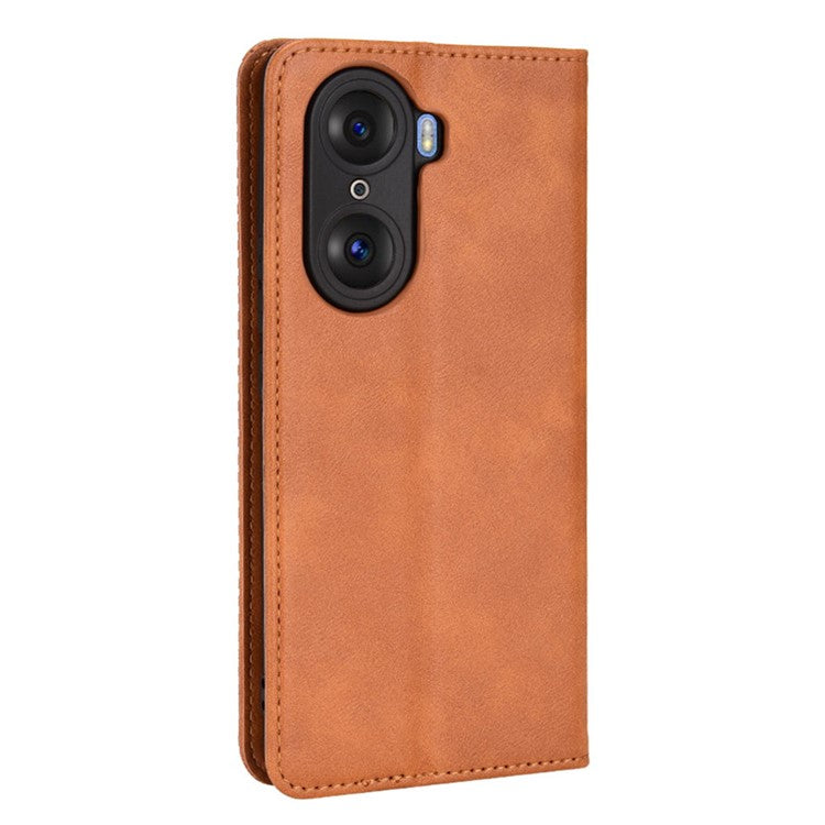 For Honor 60 PU Leather Wallet Vintage Cell Phone Case Mosaic Imprinted Shockproof Magnetic Anti-fall Cover - Brown