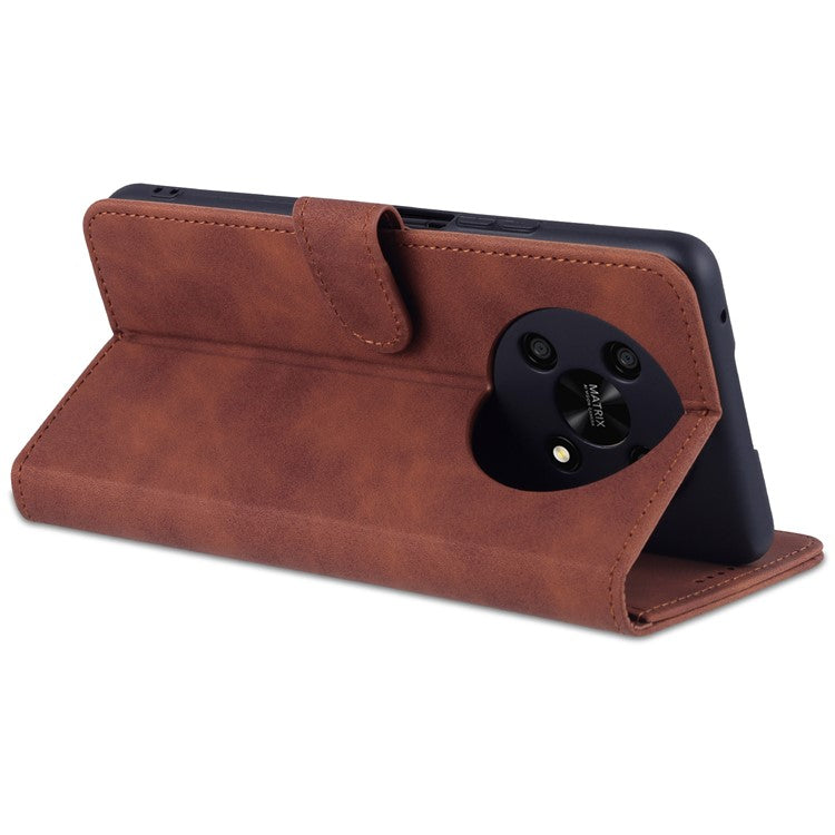 AZNS PU Leather Phone Case for Honor X30 / X9 5G / Magic 4 Lite 5G Supporting Stand Anti-dust Shockproof Phone Cover Wallet - Brown