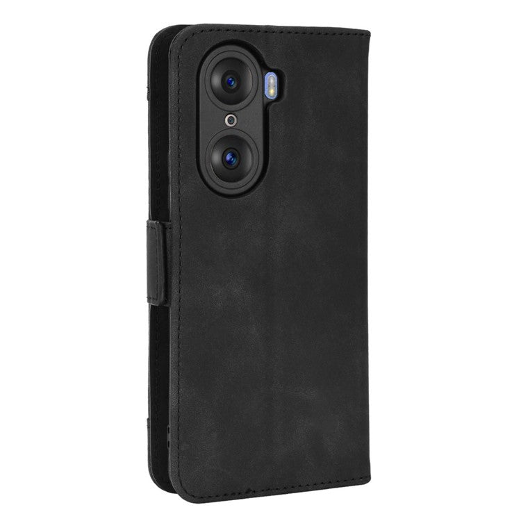 For Honor 60 Multiple Card Slots Smartphone Case Wallet Stand PU Leather Magnetic Flip Phone Cover - Black