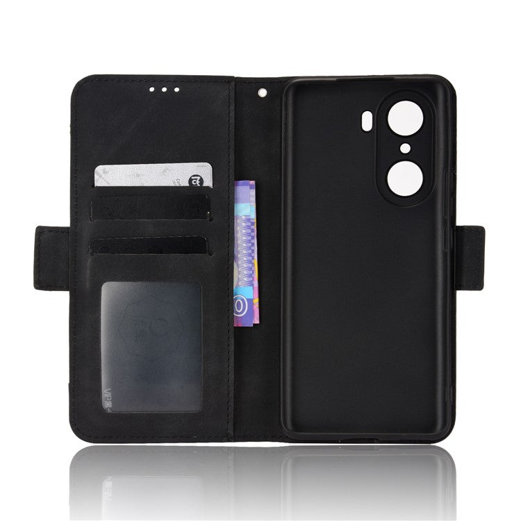 For Honor 60 Multiple Card Slots Smartphone Case Wallet Stand PU Leather Magnetic Flip Phone Cover - Black