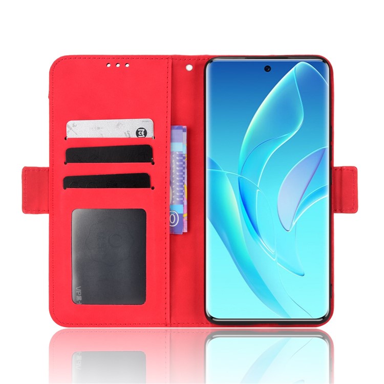 For Honor 60 Multiple Card Slots Smartphone Case Wallet Stand PU Leather Magnetic Flip Phone Cover - Red