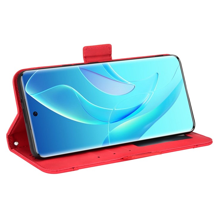 For Honor 60 Multiple Card Slots Smartphone Case Wallet Stand PU Leather Magnetic Flip Phone Cover - Red