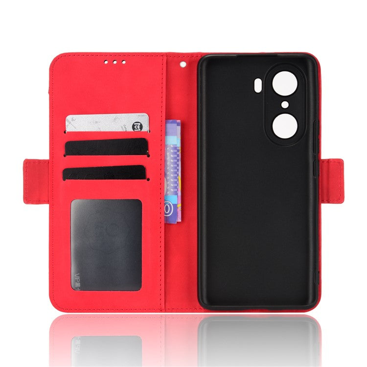 For Honor 60 Multiple Card Slots Smartphone Case Wallet Stand PU Leather Magnetic Flip Phone Cover - Red