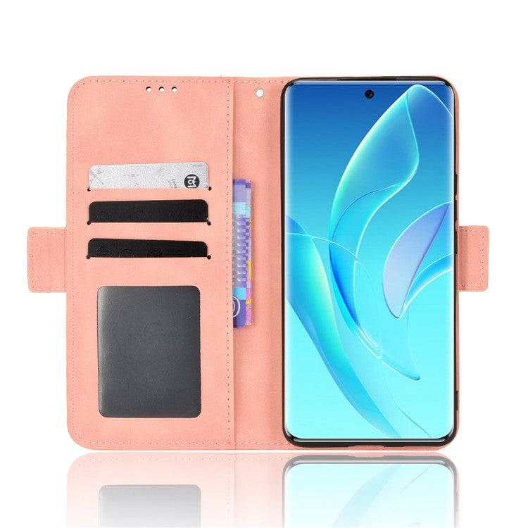 For Honor 60 Multiple Card Slots Smartphone Case Wallet Stand PU Leather Magnetic Flip Phone Cover - Pink