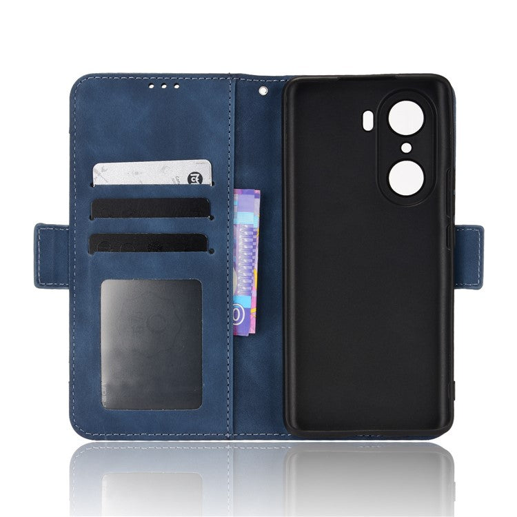 For Honor 60 Multiple Card Slots Smartphone Case Wallet Stand PU Leather Magnetic Flip Phone Cover - Blue