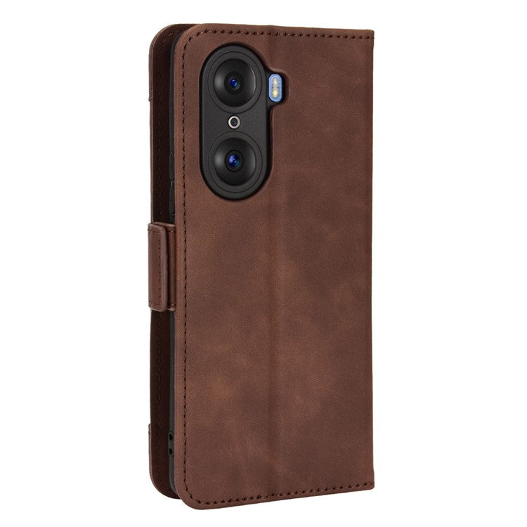 For Honor 60 Multiple Card Slots Smartphone Case Wallet Stand PU Leather Magnetic Flip Phone Cover - Brown
