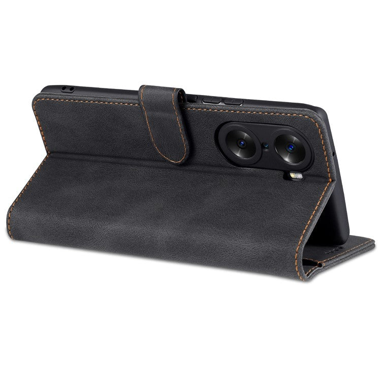 AZNS Wallet Phone Case for Honor 60 Pro, Supporting Stand Magnetic Mobile PU Leather Phone Flip Cover - Black