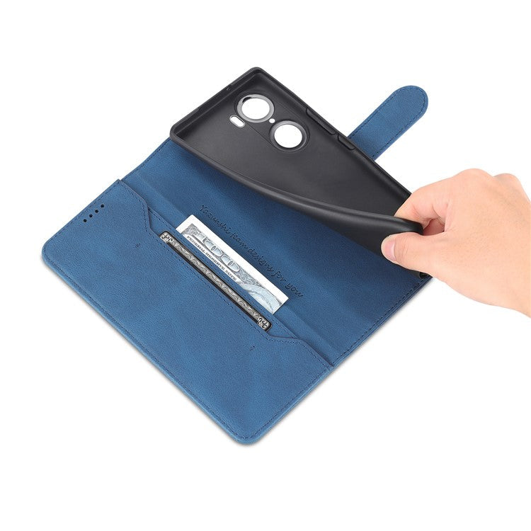AZNS Wallet Phone Case for Honor 60 Pro, Supporting Stand Magnetic Mobile PU Leather Phone Flip Cover - Blue