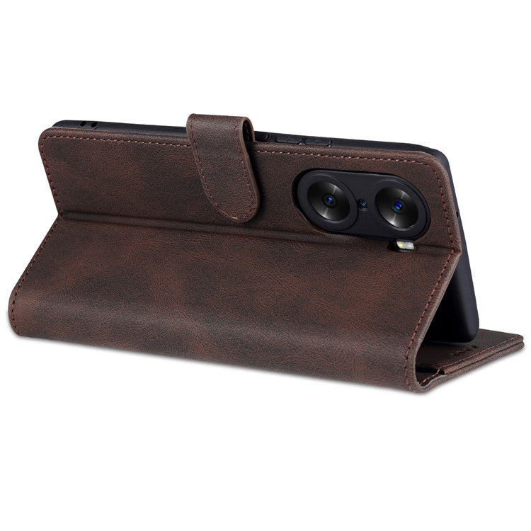 AZNS Wallet Phone Case for Honor 60 Pro, Supporting Stand Magnetic Mobile PU Leather Phone Flip Cover - Brown