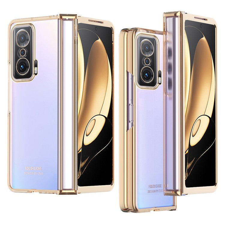 For Honor Magic V Detachable Hinge Design Anti-fall PC Phone Case Shockproof Electroplating Transparent Phone Shell - Gold