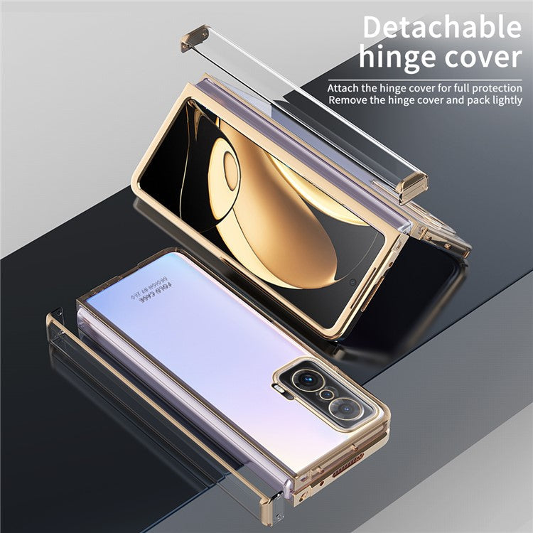 For Honor Magic V Detachable Hinge Design Anti-fall PC Phone Case Shockproof Electroplating Transparent Phone Shell - Gold