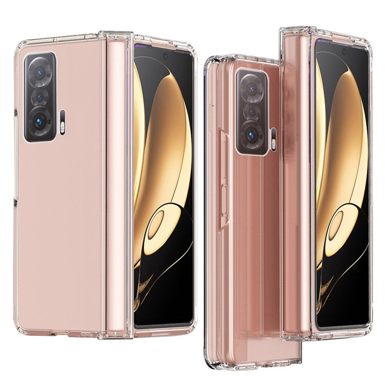 For Honor Magic V Detachable Hinge Design Anti-fall PC Phone Case Shockproof Electroplating Transparent Phone Shell - Transparent