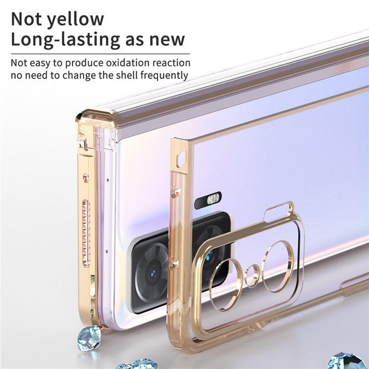For Honor Magic V Detachable Hinge Design Anti-fall PC Phone Case Shockproof Electroplating Transparent Phone Shell - Transparent