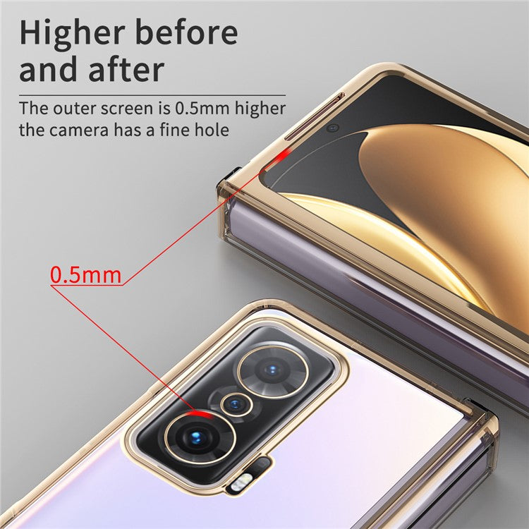 For Honor Magic V Detachable Hinge Design Anti-fall PC Phone Case Shockproof Electroplating Transparent Phone Shell - Transparent