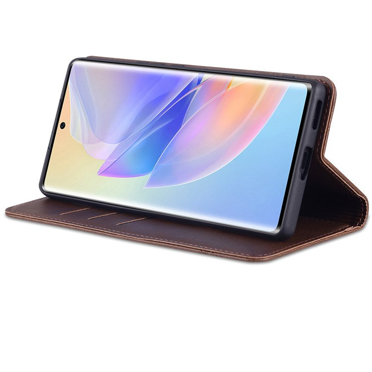 AZNS For Honor 60 SE Adjustable Stand Textured Leather Phone Case Anti-fall Magnetic Auto-absorbed Shell with Wallet - Coffee