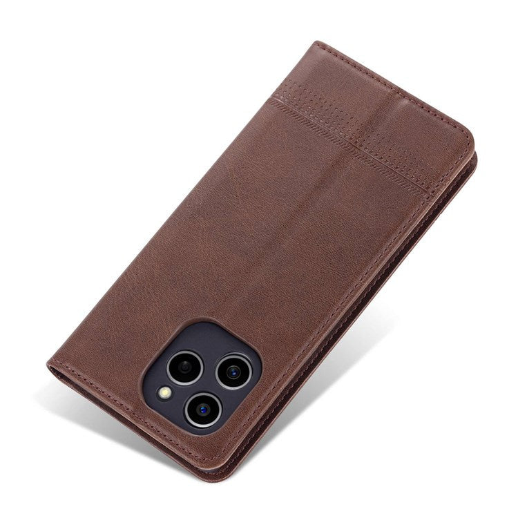AZNS For Honor 60 SE Adjustable Stand Textured Leather Phone Case Anti-fall Magnetic Auto-absorbed Shell with Wallet - Coffee