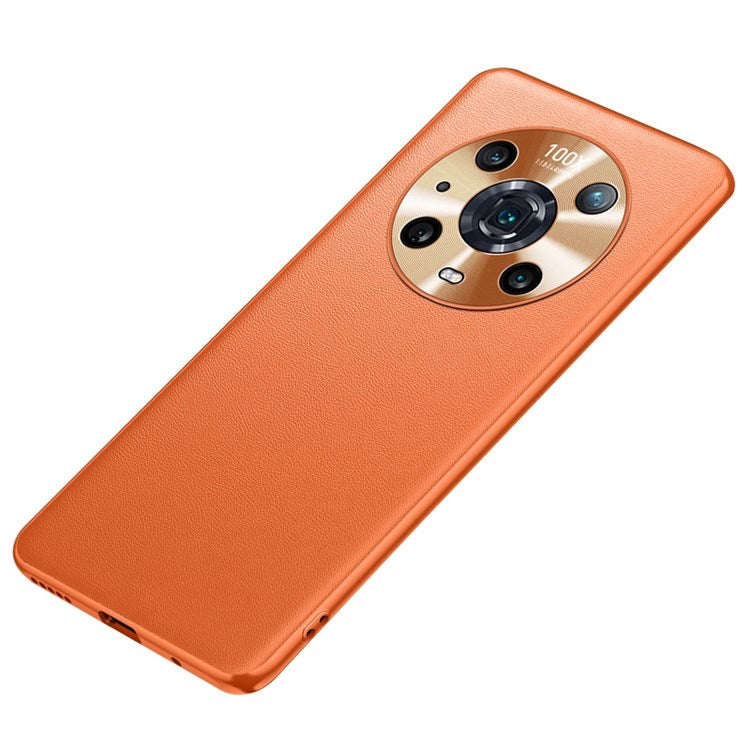 FUKELAI for Honor Magic4 Pro Shockproof Anti-fall Textured PU Leather Coated TPU Cell Phone Case - Orange