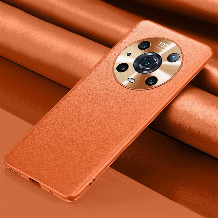 FUKELAI for Honor Magic4 Pro Shockproof Anti-fall Textured PU Leather Coated TPU Cell Phone Case - Orange