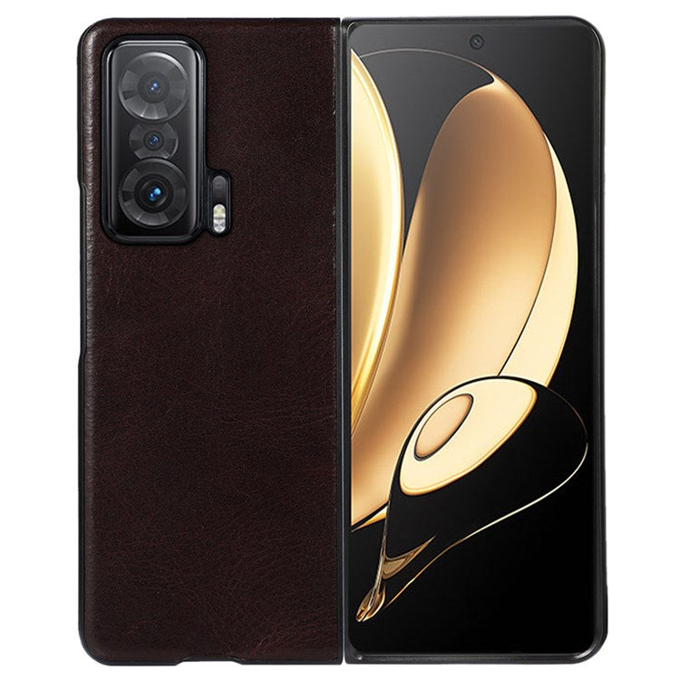 Crazy Horse Texture Phone Case for Honor Magic V, Genuine Cowhide Leather Coating Inner Hybrid PC + TPU Shell - Coffee