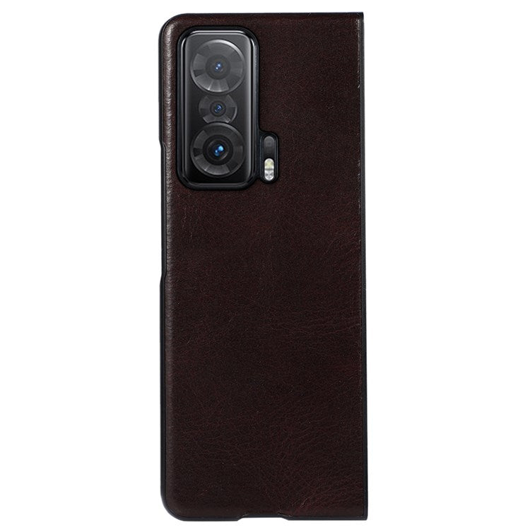 Crazy Horse Texture Phone Case for Honor Magic V, Genuine Cowhide Leather Coating Inner Hybrid PC + TPU Shell - Coffee