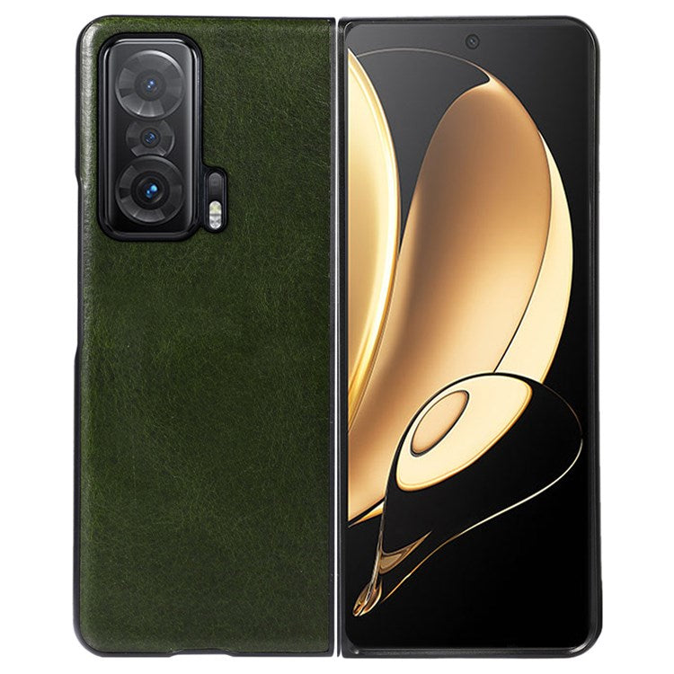 Crazy Horse Texture Phone Case for Honor Magic V, Genuine Cowhide Leather Coating Inner Hybrid PC + TPU Shell - Green