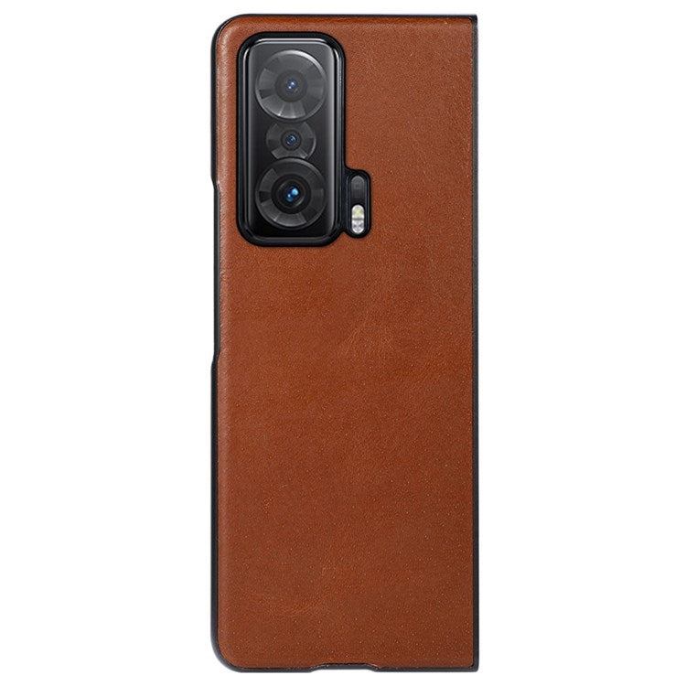 Crazy Horse Texture Phone Case for Honor Magic V, Genuine Cowhide Leather Coating Inner Hybrid PC + TPU Shell - Brown