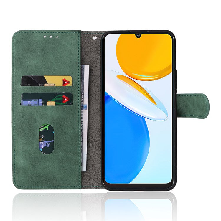 For Honor X7 Flip Wallet Phone Case Skin-Touch Feeling Leather Stand Function TPU Inner Shell Cover - Green
