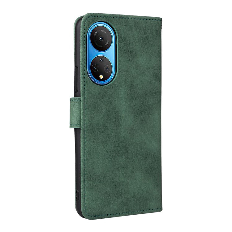 For Honor X7 Flip Wallet Phone Case Skin-Touch Feeling Leather Stand Function TPU Inner Shell Cover - Green