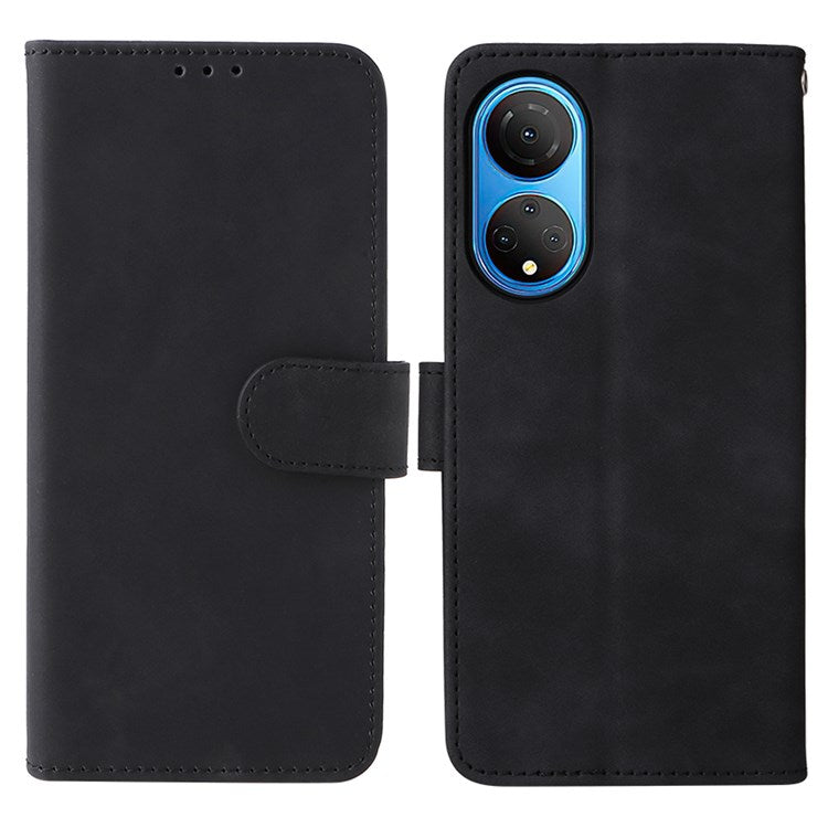 For Honor X7 Flip Wallet Phone Case Skin-Touch Feeling Leather Stand Function TPU Inner Shell Cover - Black