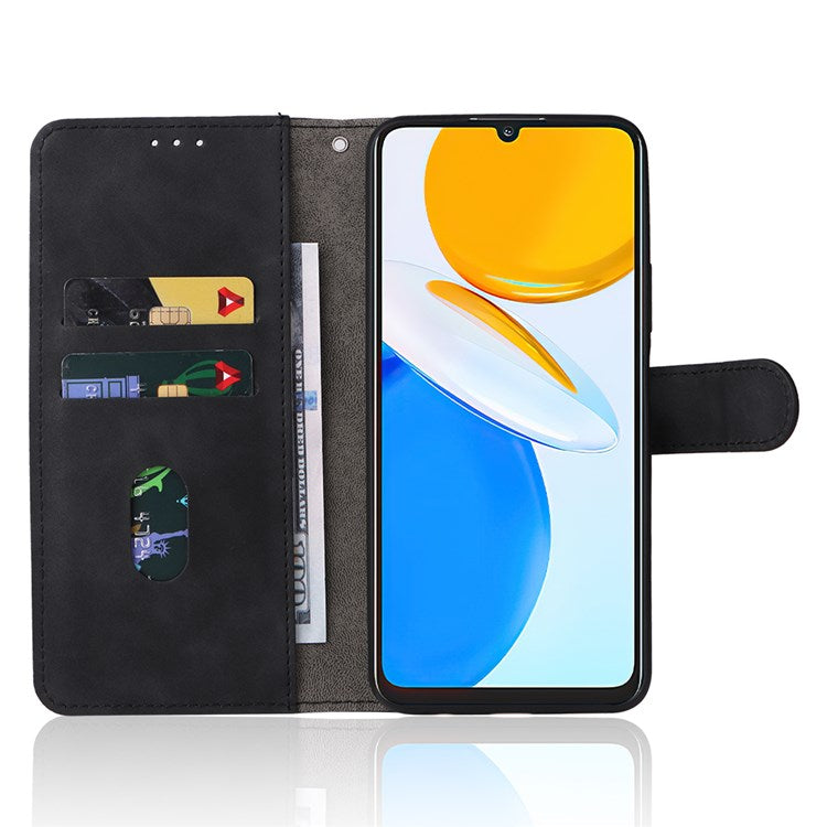 For Honor X7 Flip Wallet Phone Case Skin-Touch Feeling Leather Stand Function TPU Inner Shell Cover - Black