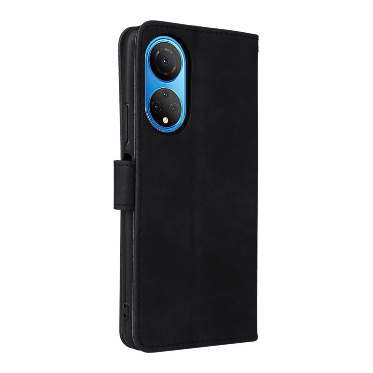 For Honor X7 Flip Wallet Phone Case Skin-Touch Feeling Leather Stand Function TPU Inner Shell Cover - Black