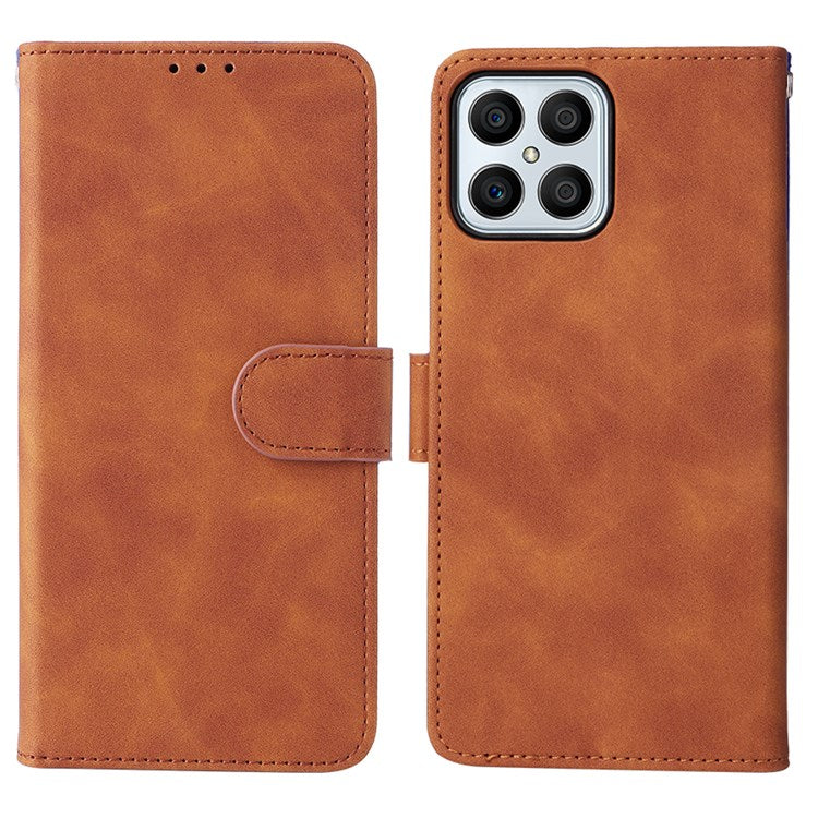 For Honor X8 4G Skin-Touch Feeling Wallet Phone Case Flip Folio PU Leather Folding Stand Cover - Brown