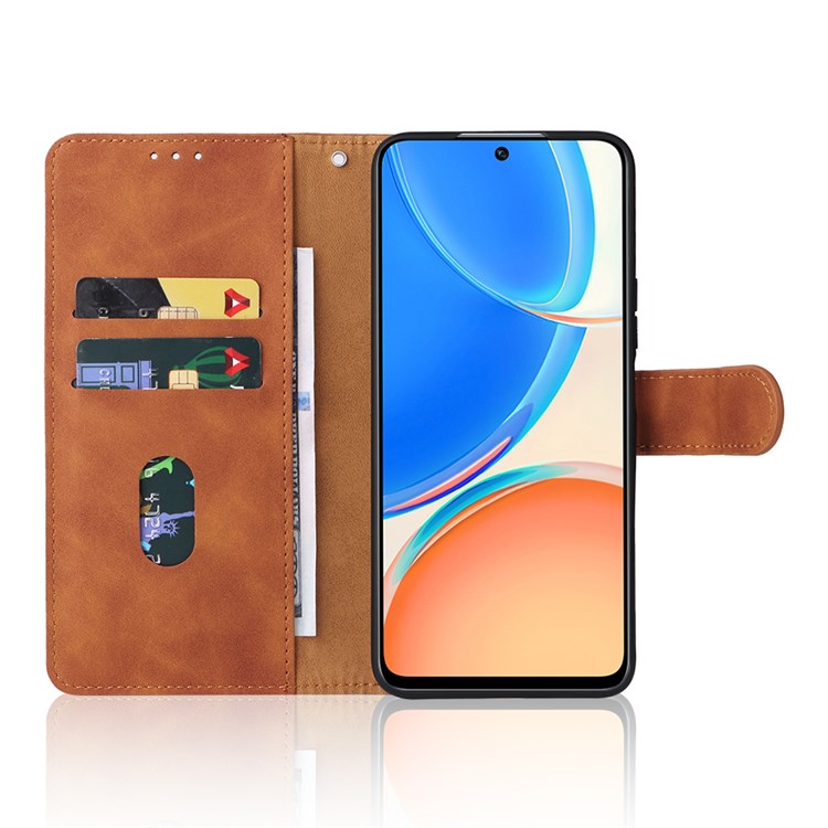 For Honor X8 4G Skin-Touch Feeling Wallet Phone Case Flip Folio PU Leather Folding Stand Cover - Brown