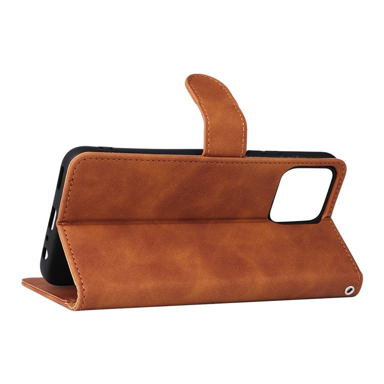 For Honor X8 4G Skin-Touch Feeling Wallet Phone Case Flip Folio PU Leather Folding Stand Cover - Brown