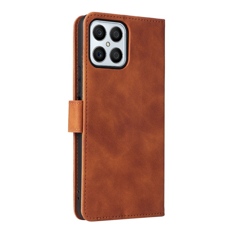For Honor X8 4G Skin-Touch Feeling Wallet Phone Case Flip Folio PU Leather Folding Stand Cover - Brown