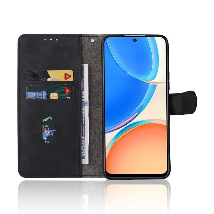 For Honor X8 4G Skin-Touch Feeling Wallet Phone Case Flip Folio PU Leather Folding Stand Cover - Black
