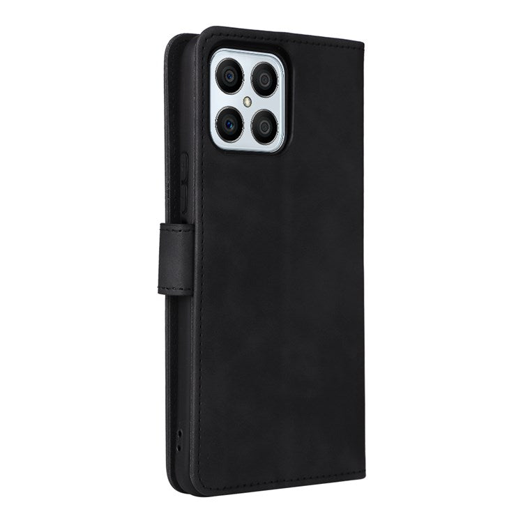 For Honor X8 4G Skin-Touch Feeling Wallet Phone Case Flip Folio PU Leather Folding Stand Cover - Black