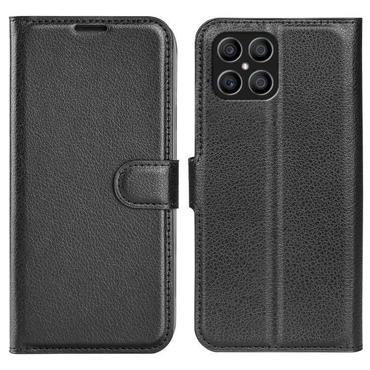 For Honor X8 4G Litchi Texture PU Leather Wallet Mobile Phone Case Stand Function Drop-proof Phone Cover - Black
