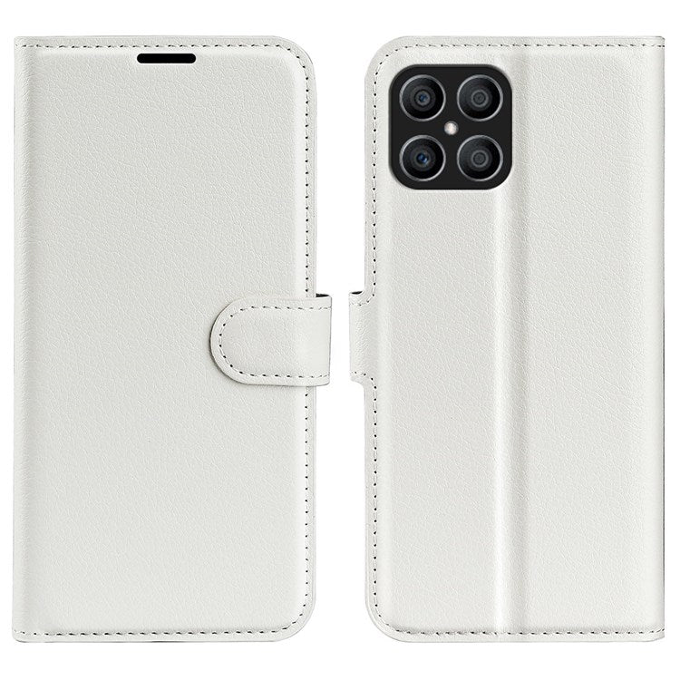 For Honor X8 4G Litchi Texture PU Leather Wallet Mobile Phone Case Stand Function Drop-proof Phone Cover - White