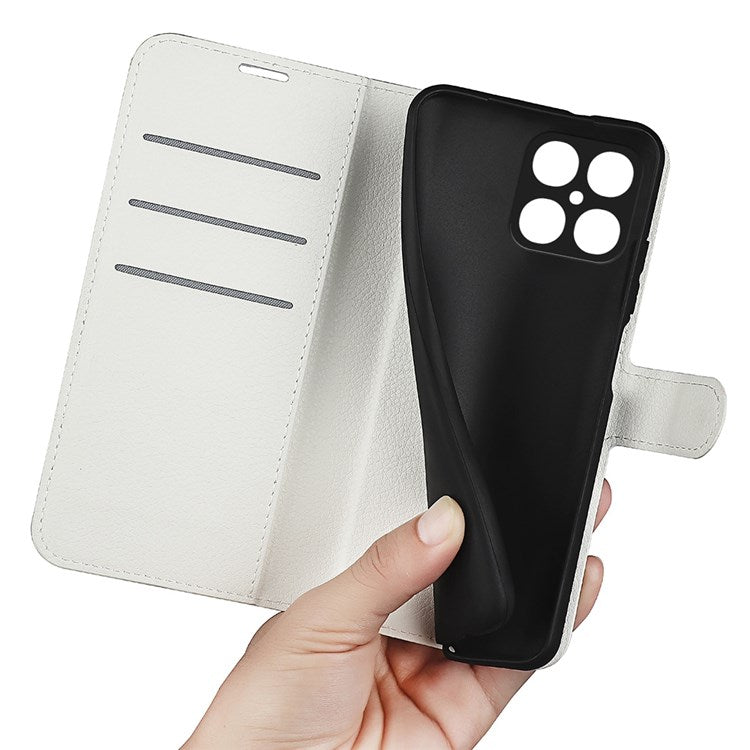 For Honor X8 4G Litchi Texture PU Leather Wallet Mobile Phone Case Stand Function Drop-proof Phone Cover - White
