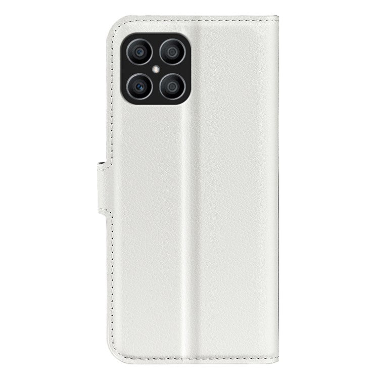 For Honor X8 4G Litchi Texture PU Leather Wallet Mobile Phone Case Stand Function Drop-proof Phone Cover - White
