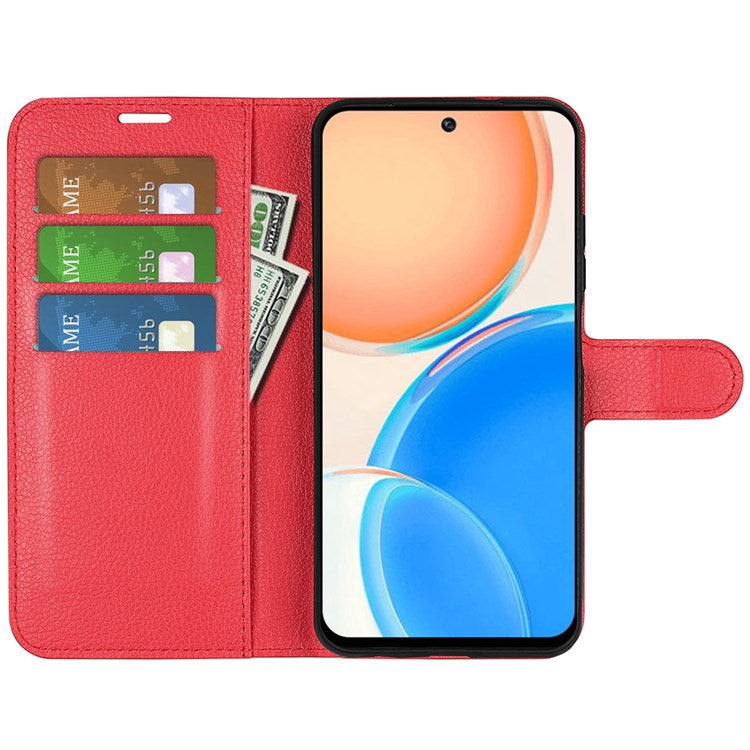 For Honor X8 4G Litchi Texture PU Leather Wallet Mobile Phone Case Stand Function Drop-proof Phone Cover - Red