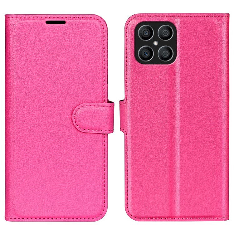 For Honor X8 4G Litchi Texture PU Leather Wallet Mobile Phone Case Stand Function Drop-proof Phone Cover - Rose