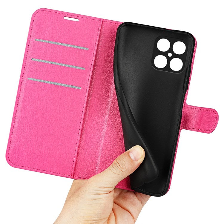 For Honor X8 4G Litchi Texture PU Leather Wallet Mobile Phone Case Stand Function Drop-proof Phone Cover - Rose