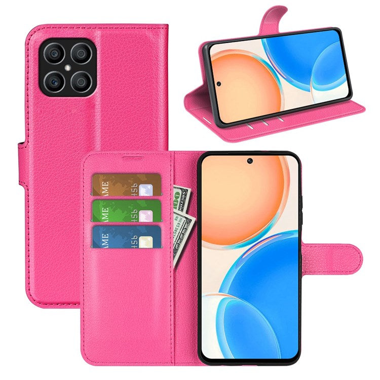 For Honor X8 4G Litchi Texture PU Leather Wallet Mobile Phone Case Stand Function Drop-proof Phone Cover - Rose