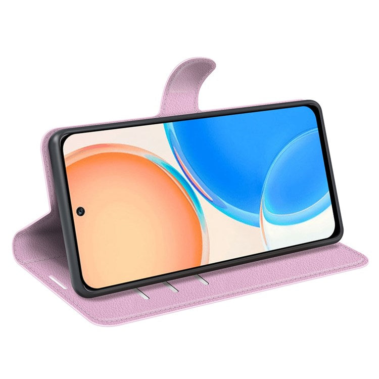 For Honor X8 4G Litchi Texture PU Leather Wallet Mobile Phone Case Stand Function Drop-proof Phone Cover - Pink