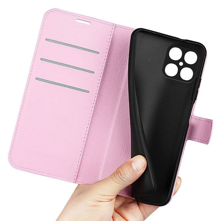 For Honor X8 4G Litchi Texture PU Leather Wallet Mobile Phone Case Stand Function Drop-proof Phone Cover - Pink